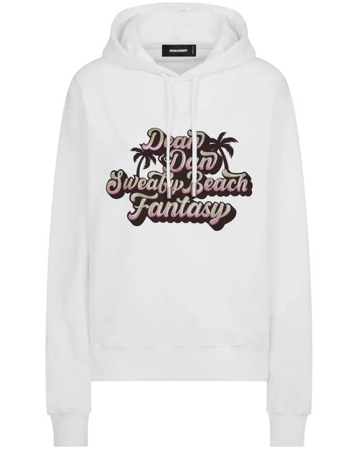 DSquared² White Graphic-Print Cotton Hoodie