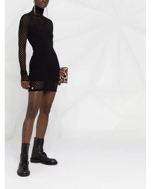Philipp Plein Black Long-sleeved Mesh Short Dress