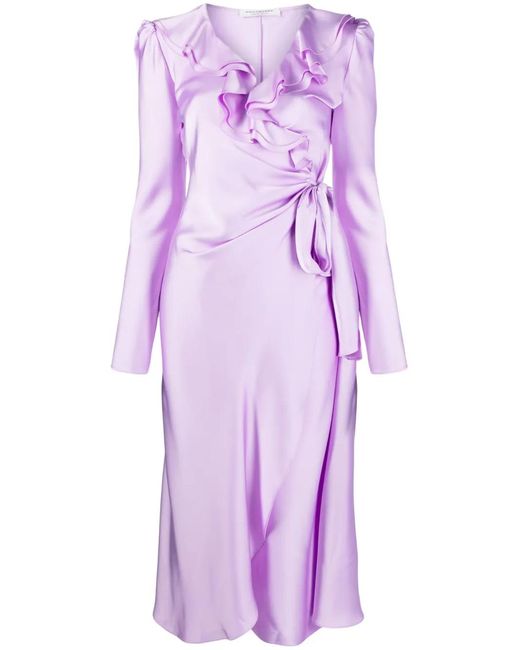Philosophy Di Lorenzo Serafini Purple Ruffle-Detailing V-Neck Dress