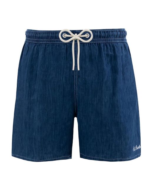 Mc2 Saint Barth Blue Gustavia Linen-Denim Swim Shorts for men