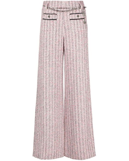 Maje Pink Wide-leg Tweed Trousers