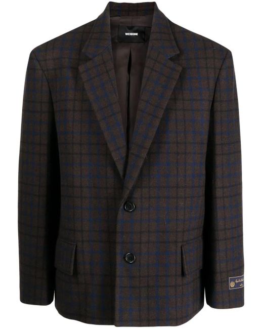 we11done Black Grid-Pattern Single-Breasted Blazer