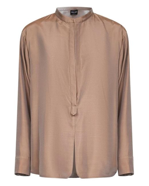 Giorgio Armani Zijden Blouse Met Bandkraag in het Brown