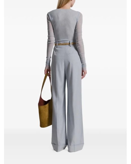 Alberta Ferretti Gray Pantalone High-Waisted Wide-Leg Viscose Trousers
