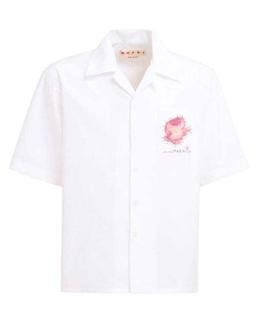 Chemise à fleurs appliquées Marni pour homme en coloris White