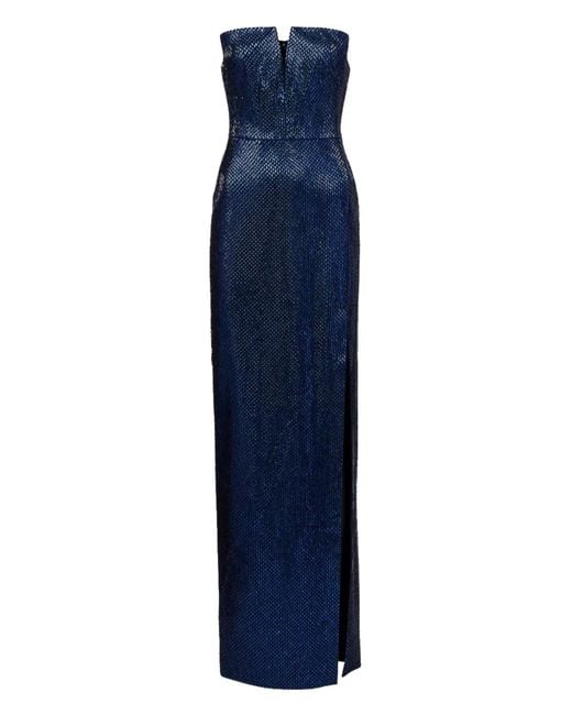 Roland Mouret Blue Strapless Crystal-Embellished Maxi Dress