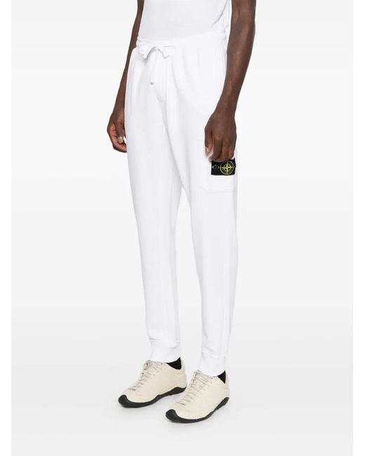 Stone Island White Drawstring-Waist Trousers for men