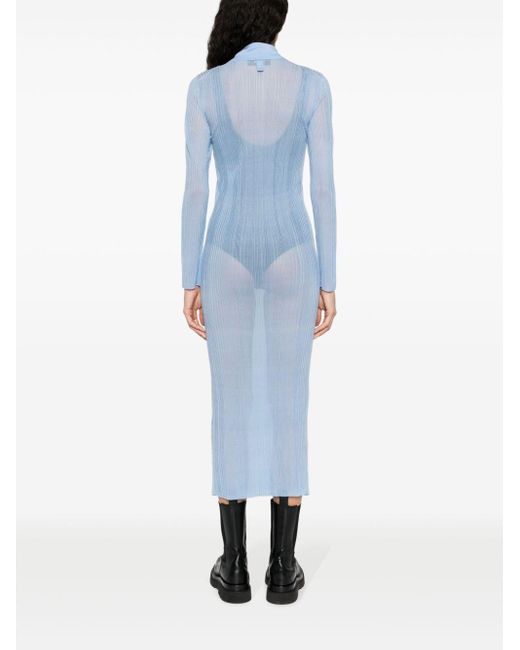 Fendi Blue Half-zip Ribbed Midi Dress