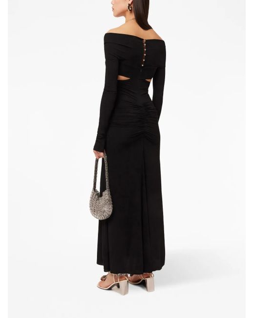 Rabanne Black Chain-Detail Draped Long Dress