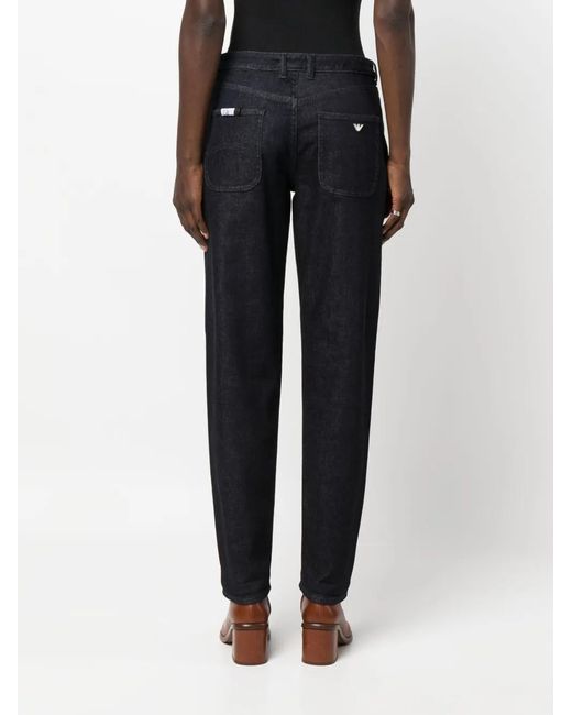 Emporio Armani Blue Logo-Embroidered Tapered-Leg Jeans