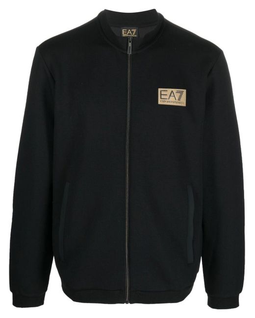 EA7 Band-collar Front-zip Cardigan in Black for Men | Lyst