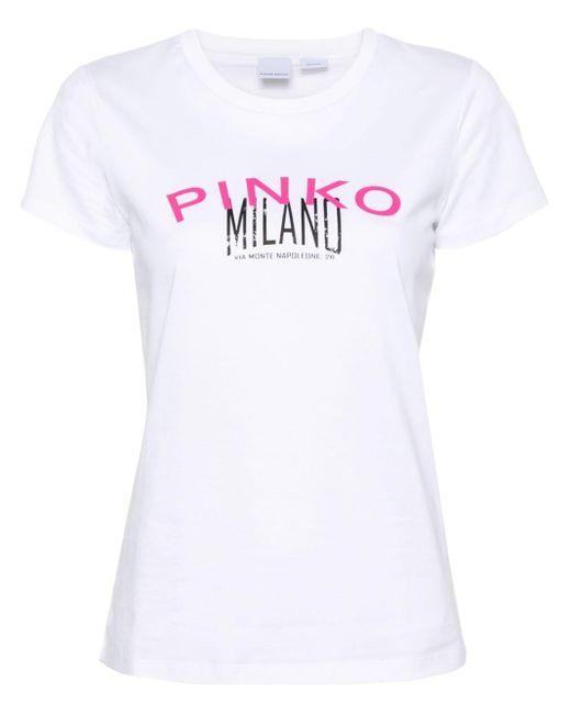 Pinko White T-Shirt mit Logo-Print
