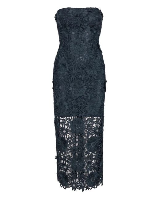 ROTATE BIRGER CHRISTENSEN Blue Floral-Lace Midi Dress
