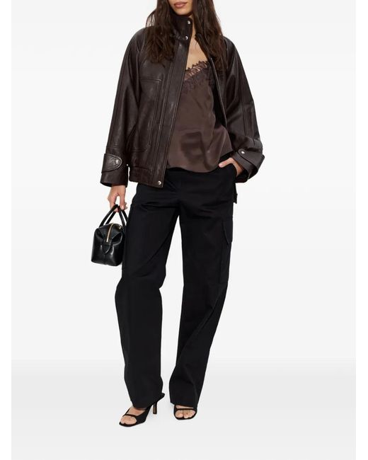 IRO Brown Lace-Trim Sleeveless Blouse