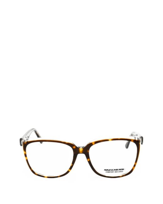 Skechers Black Tortoiseshell-Effect Rectangle-Frame Glasses