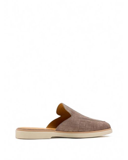 Magnanni Shoes Brown Crocodile-Effect Suede Mules for men
