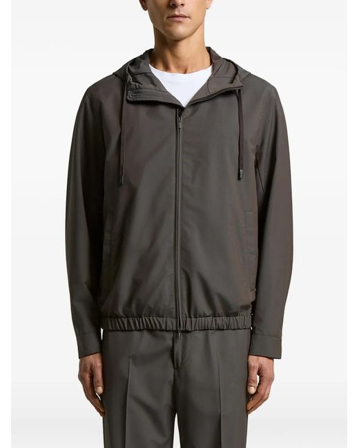 Peserico Gray Hooded Zip Jacket for men