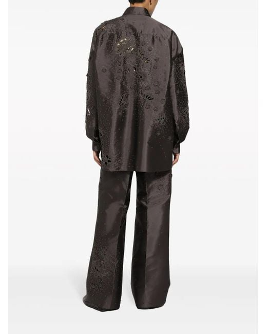 Dolce & Gabbana Gray Rhinestone-Embellished Silk Trousers for men