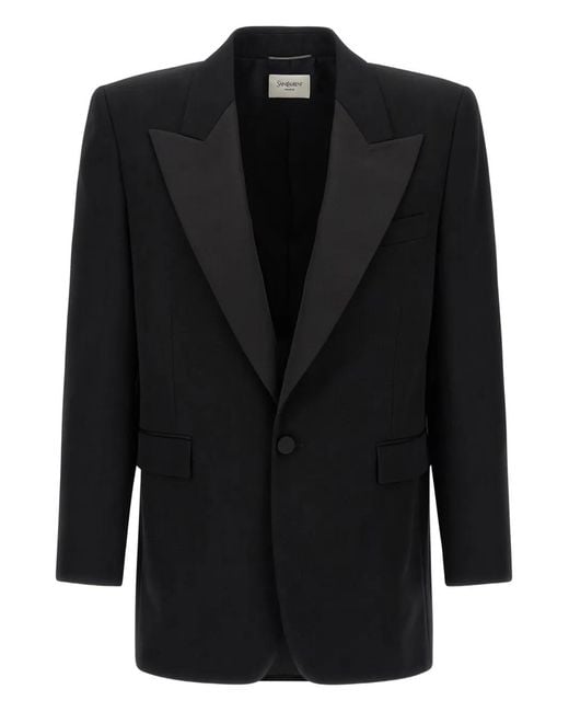 Saint Laurent Black Peak-Lapel Single-Breasted Blazer for men
