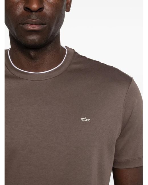 Paul & Shark Brown Logo-Embroidered Contrast-Trim T-Shirt for men