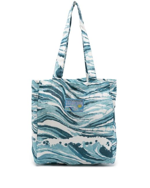 Maison Kitsuné Blue Abstract-pattern Linen Bag for men