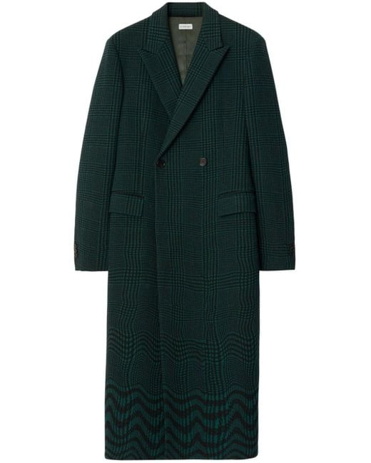 Burberry Green Warped Check Double-breasted Coat for men