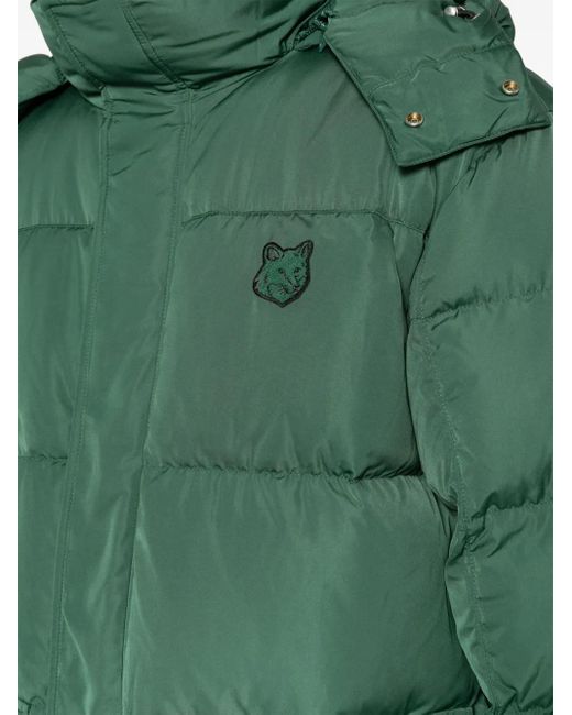 Maison Kitsuné Green Fox-Patch Hooded Padded Coat for men