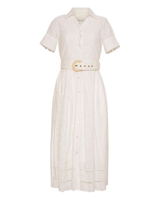 Cara Cara White Malena Eyelet-Embroidered Midi Dress