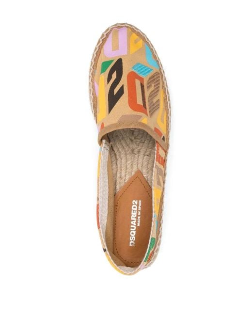 DSquared² Yellow All-Over Logo-Print Espadrilles