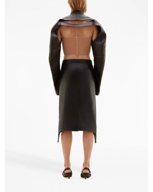 Courreges Black Logo-Debossed Cropped Leather Jacket