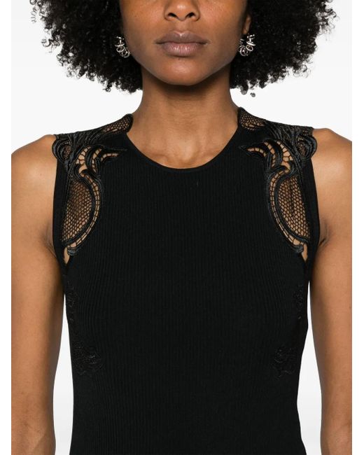Twinset Black Lace-Detail Ribbed-Knit Top