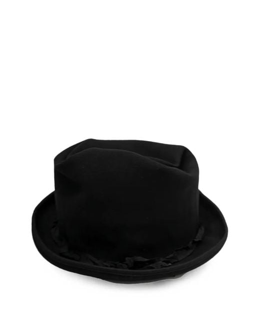 Yohji Yamamoto Black Ruffled-Trim Fedora Hat for men