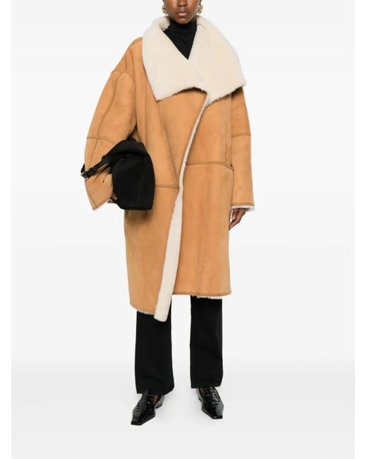Totême White Draped Shearling Coat