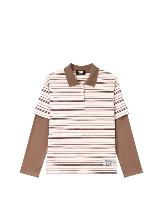 Mini Cream White Striped Layered-Effect Polo Shirt