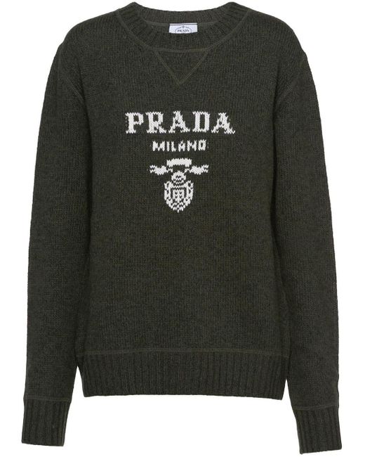 Prada Black Cashmere And Wool Logo Crewneck Sweater