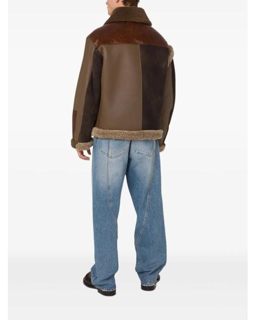 Moschino Brown Shearling-Trimmed Leather Jacket for men