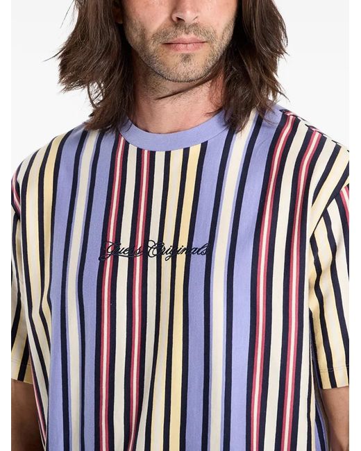 Guess Blue Vertical-Stripe T-Shirt for men