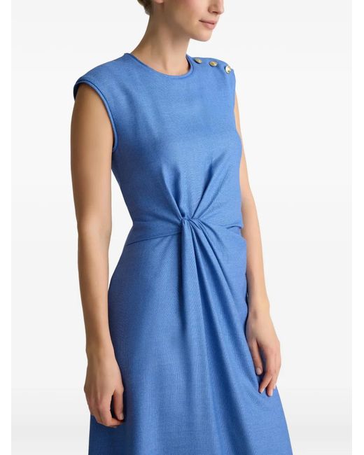 St. John Blue Button Knot Midi Dress