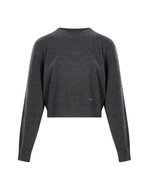 Victoria Beckham Gray Logo-Plaque Drop-Shoulder Sweater