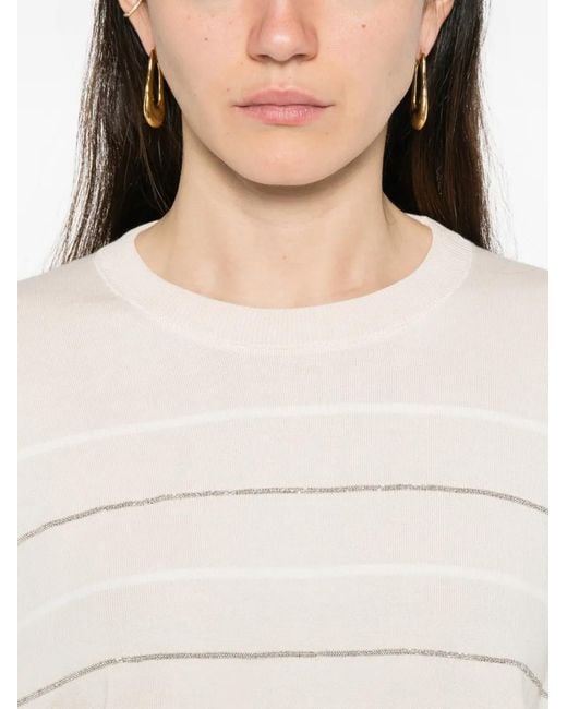 Peserico White Stripes Crew Neck T-Shirt