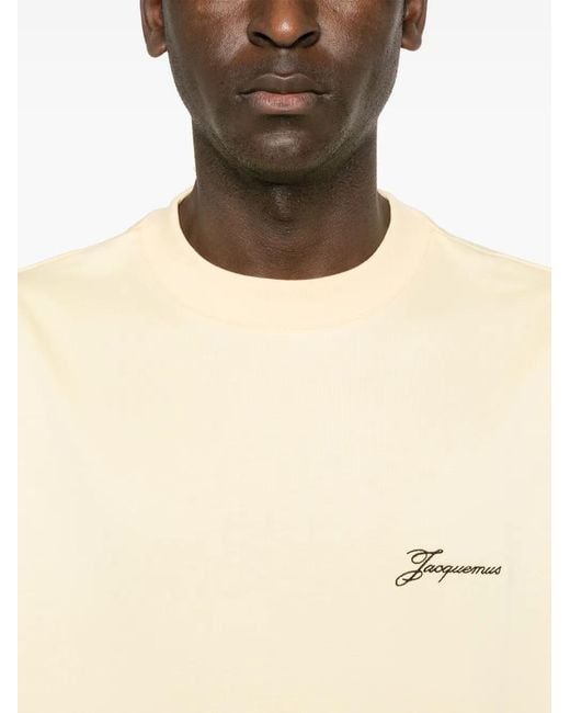 Jacquemus Natural Le T-Shirt Athletic Club, Round Neck, Short Sleeves, 100% Organic Cotton, Size: Large for men