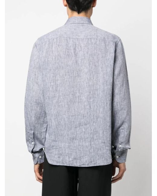 J.Lindeberg Blue Mélange-Effect Long-Sleeve Linen Shirt for men