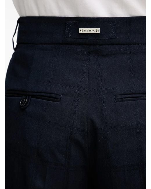 Iceberg Blue Check-Pattern Pleated Tailored Shorts