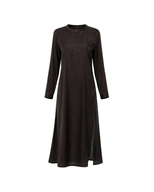Dosa Black Long-Sleeve Button-Placket Dress