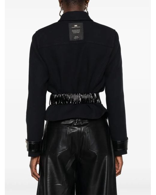 Elisabetta Franchi Black Patent-Trimmed Belted Jacket