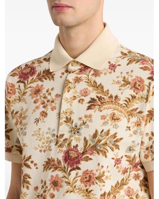 Etro White Floral-Print Polo Shirt for men