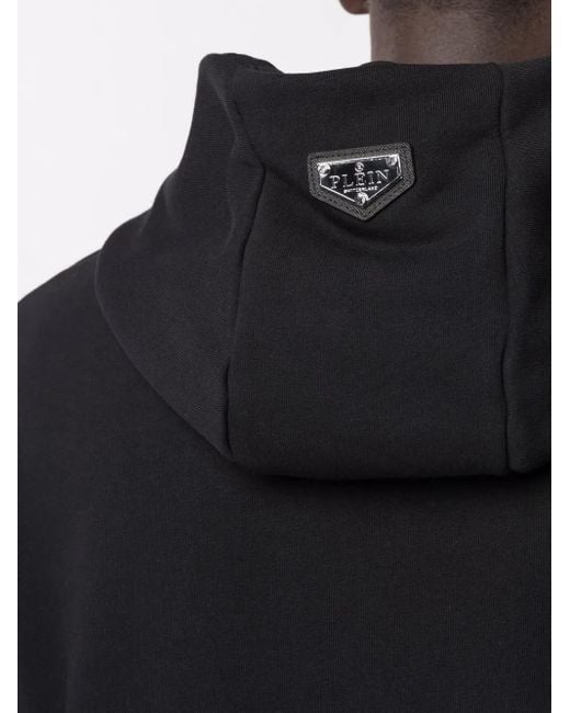 Philipp Plein Black Crystal-Embellished Skull Hoodie for men