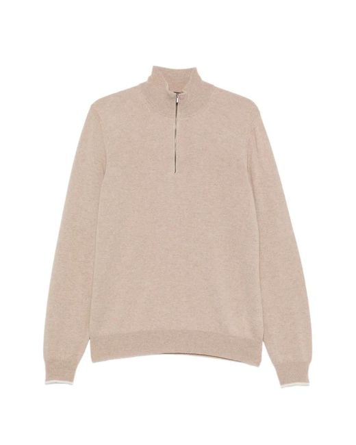 Peserico Natural Quarter-Zip Knitted Sweater for men