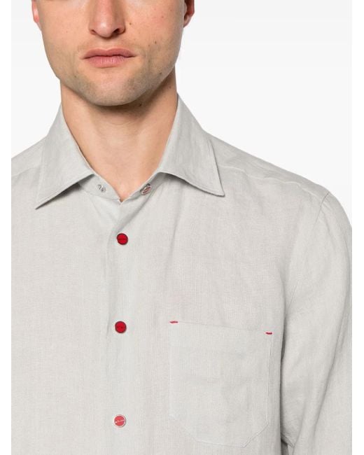 Kiton White Spread-Collar Linen Shirt for men