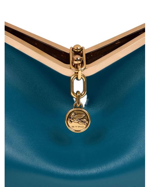 Etro Blue Medium Vela Leather Tote Bag